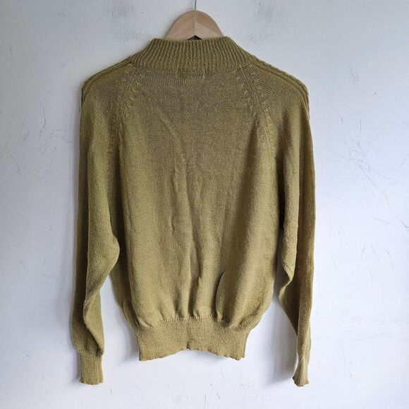 Vintage Crystal-Kobe Cottagecore Green Sweater Pearl Front Mock Turtleneck L - Picture 4 of 7